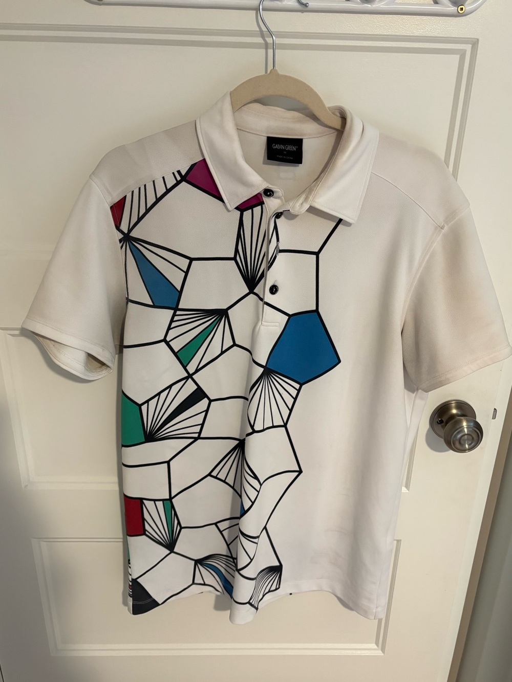 Galvin Green White Geo-Print Polo Shirt
